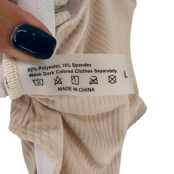 Ribbed Swimsuit One Piece Cream Size L Plunge V Neck High Cut Cheeky Swim Shein - Picture 7 of 7